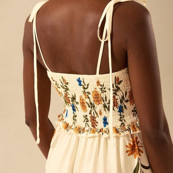 Multicolor Boho Women's Tropical Print Vacation Ruffle Wide Leg Jumpsuit - Picture 7 of 7